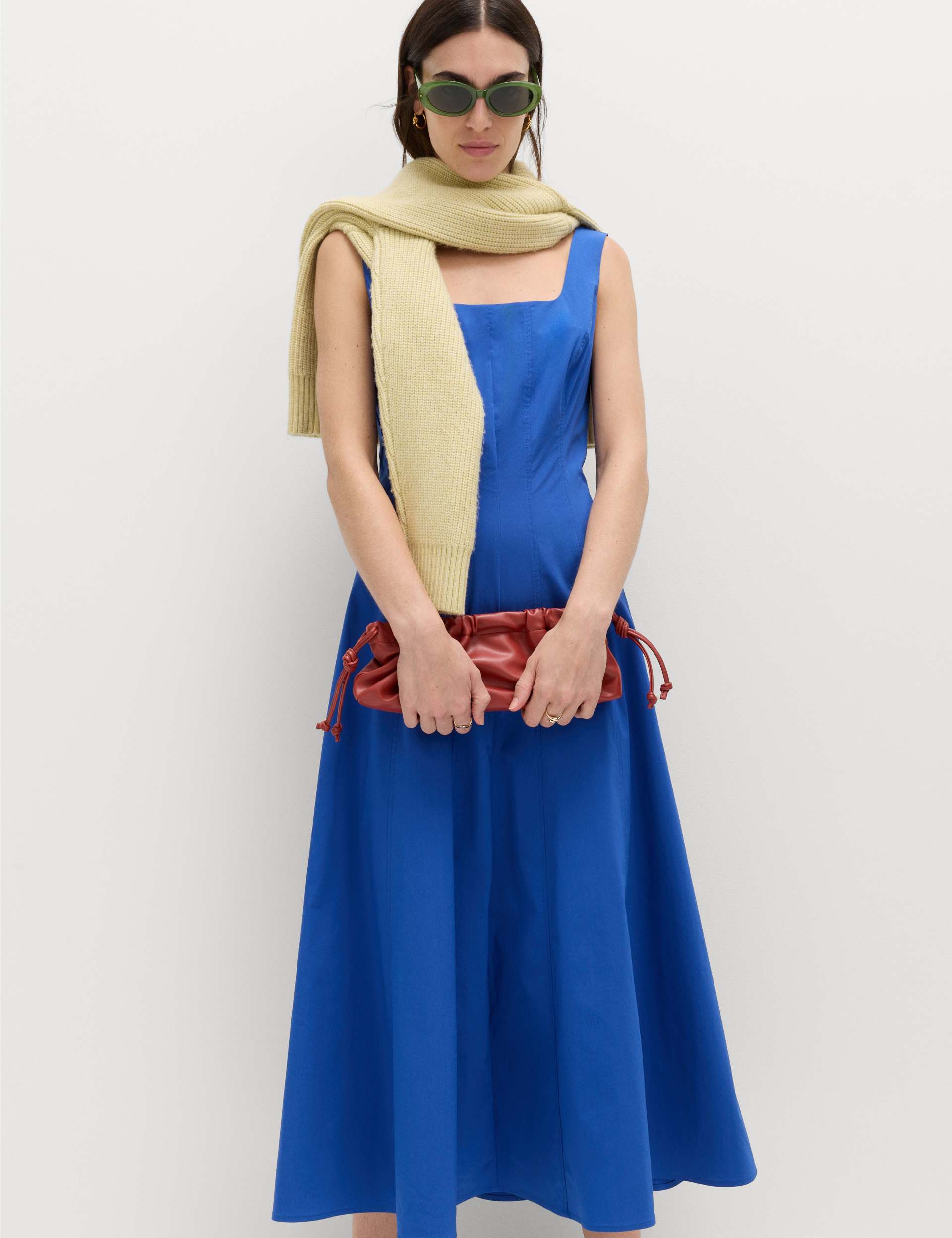 Cotton Rich Panel Midi Waisted Skater Dress