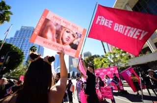 Free Britney demonstrators celebrate as her conservatorship ends
