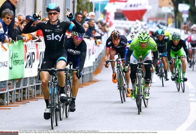 Ben Swift (Team Sky) wins the sprint in Gatteo