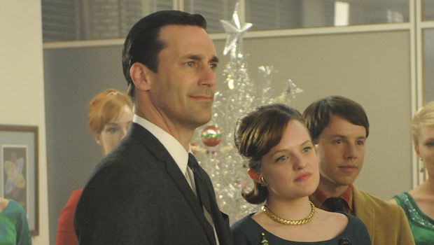Jon Hamm as Don Draper and Elisabeth Moss as Peggy in Mad Men.