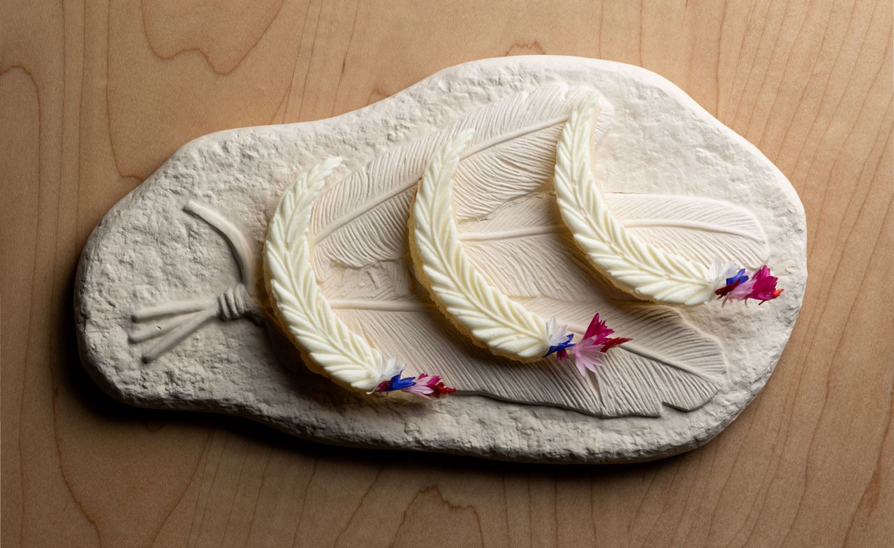 food sculpted to look like feathers at somni los angeles restaurant