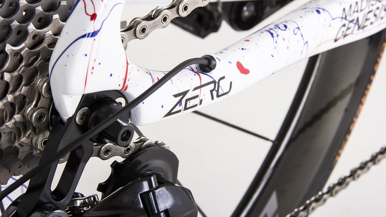 The frameset's model name has subtle decals on the chainstay