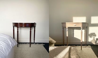 Half moon console table before and after