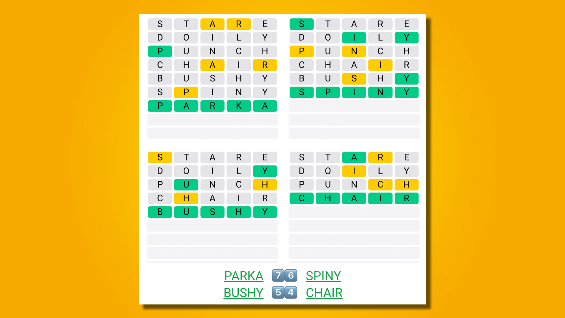 Quordle 457 answers on a yellow background