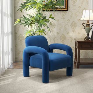 upholstered blue accent chair