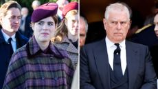 Composite of a picture of Princess Eugenie at Christmas 2025 and a picture of Andrew in September 2025