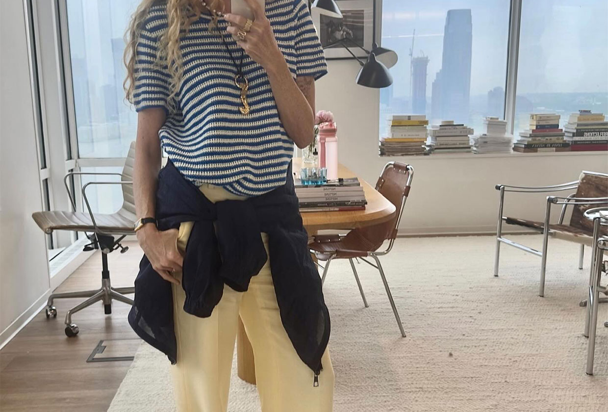 Olympia Gayot from J.Crew in a striped shirt.