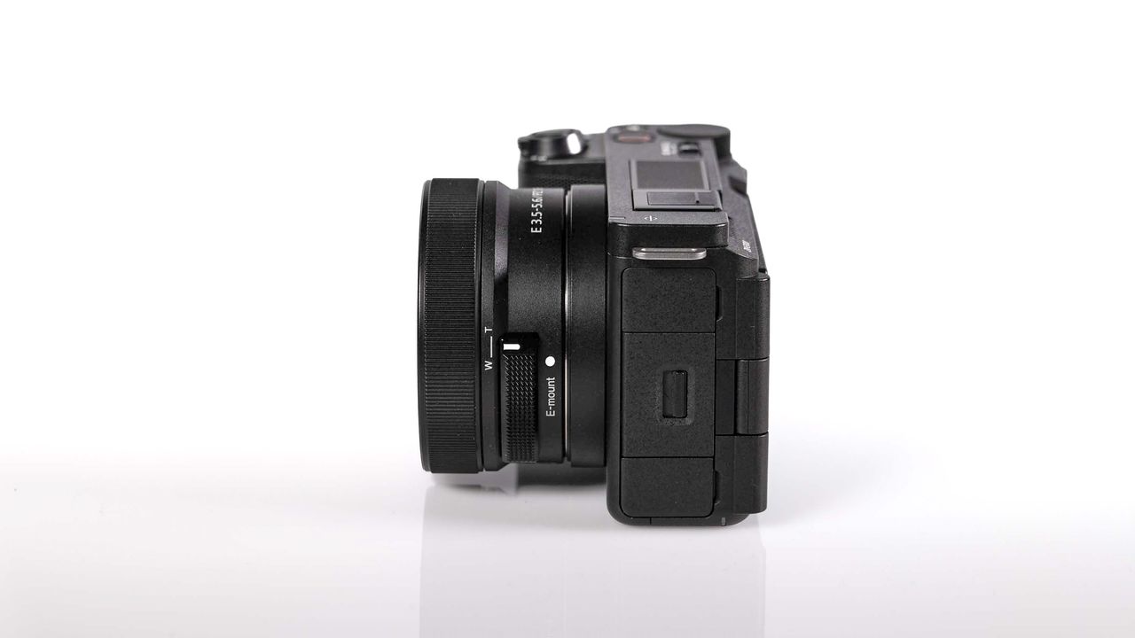 Sony ZV-E10 II on reflective surface and white background
