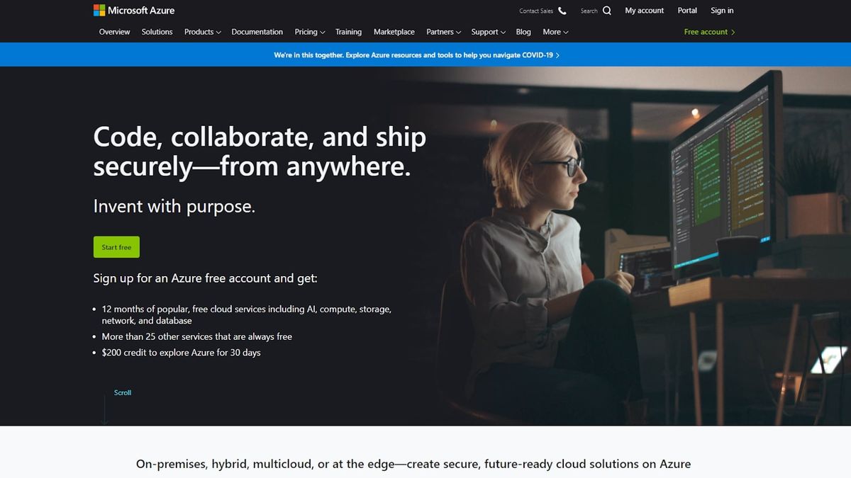 Microsoft Azure&#039;s homepage