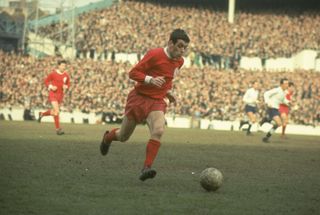 Ian Callaghan in action for Liverpool against Tottenham in 1967.