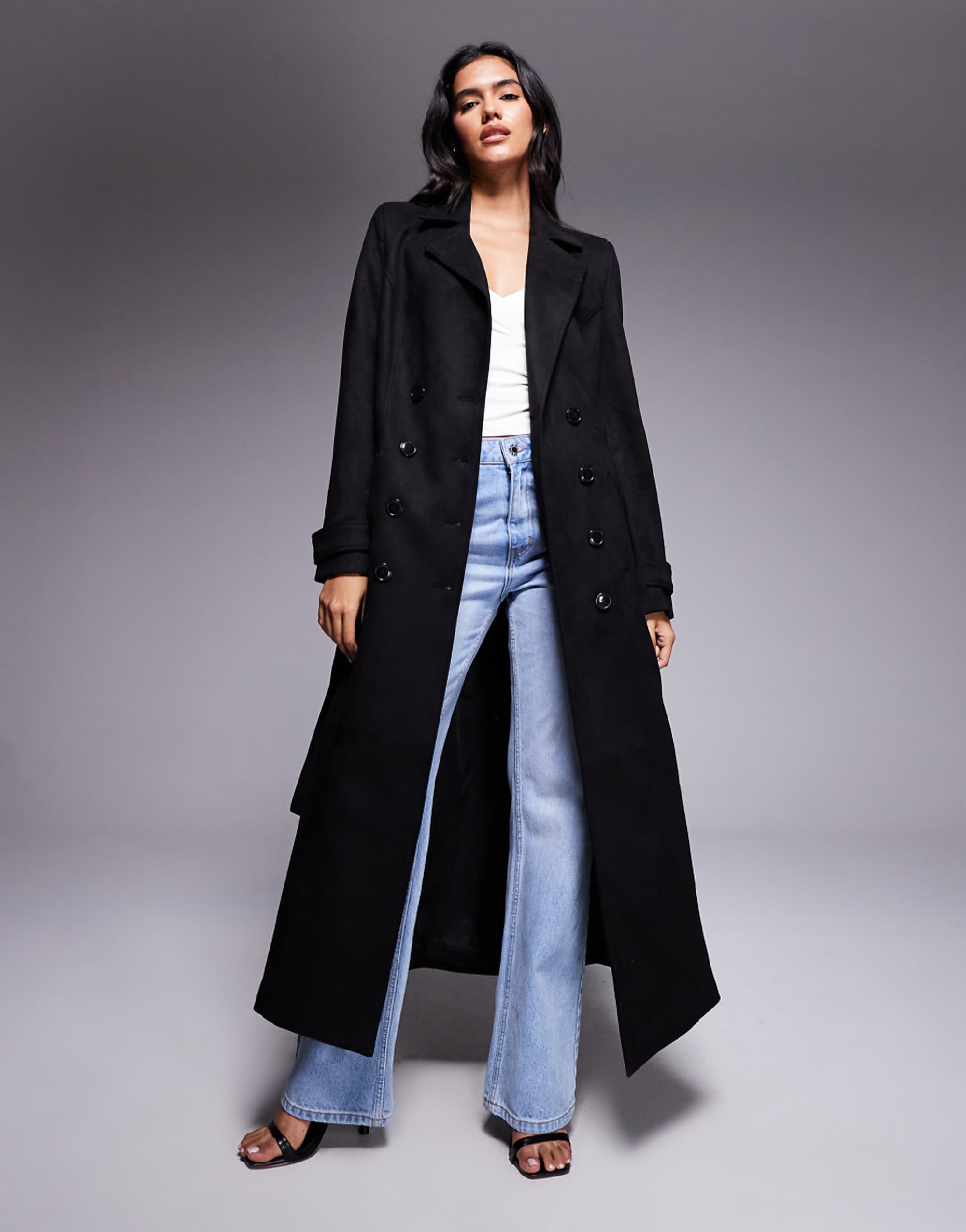 Bardot Faux Suede Longline Coat in Black