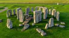 Stonehenge, Salisbury, UK, July 30, 2024; Stunning aerial view of the spectacular historical monument of Stonehenge stone circles, Wiltshire, England, UK.