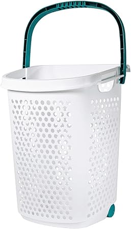 TNLOJI, Wheeled Plastic Laundry Hamper,adult-Sized White Rolling Basket,spacious Storage With Handles for Home & Dorms