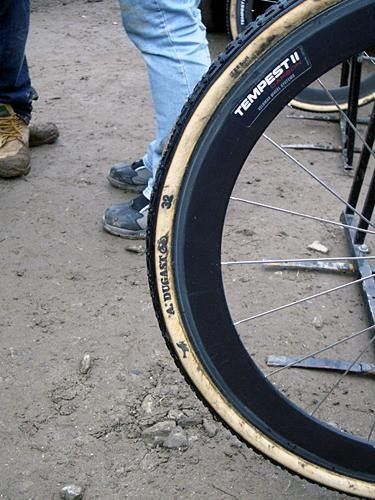 Like most riders today Trebon is using 32mm Dugast tubulars - running pretty soft.