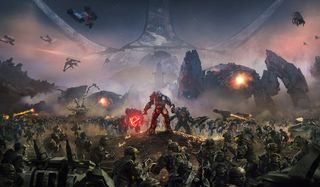 Halo Wars 2 a gigantic battle is fought under the Halo