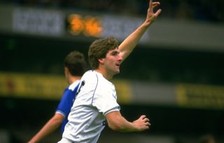 Mark Falco in action for Tottenham against Leicester in October 1985.