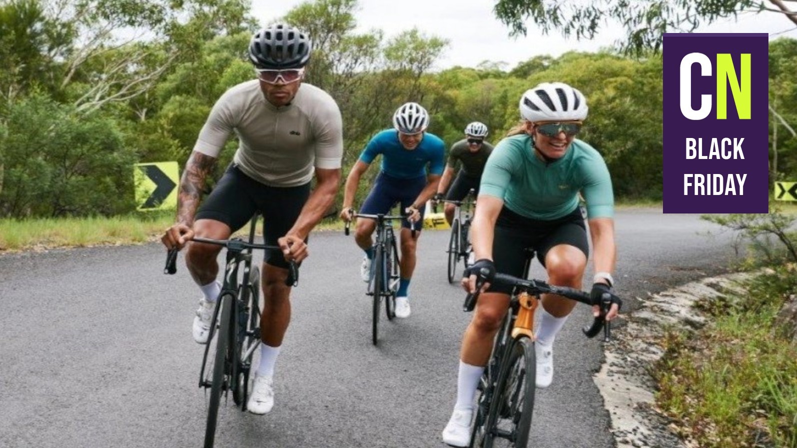 A group of cyclists riding together 