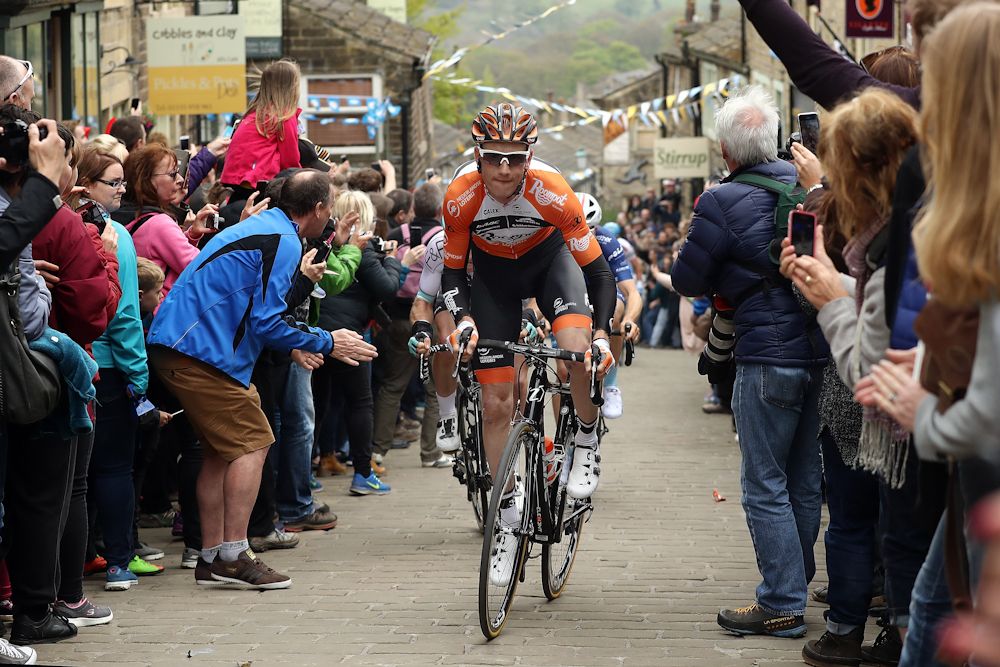 Pieter Weening of the Netherlands and Roompot-Nederlandse Loterij leads the breakaway up the Cote de Howarth during stage 3 of the 2017 Tour de Yorkshire