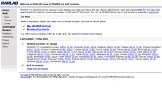 Website screenshot for WinRAR.