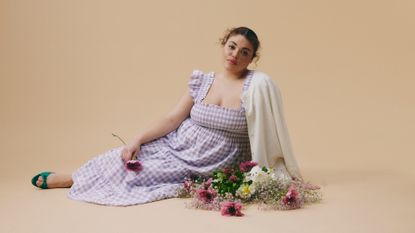 two models wearing floral Hill House Home floral dresses