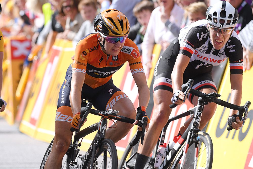 Megan Guarnier in the final corner