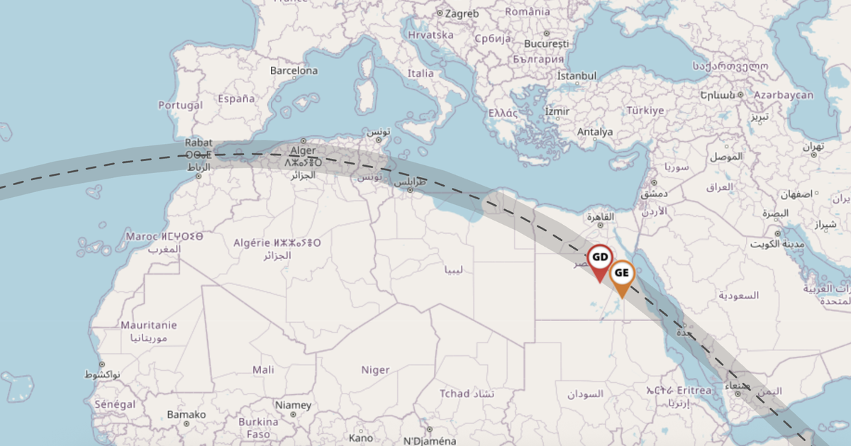 The path of totality over Africa in 2027