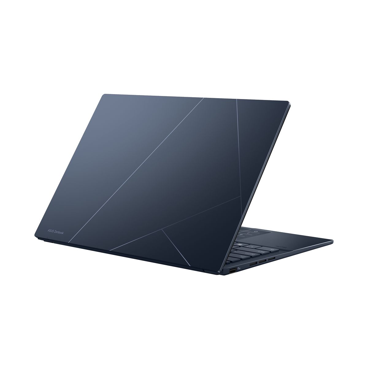 blue laptop back view