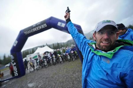 TransRockies Staffer Kevin McDonald firing the start gun.
