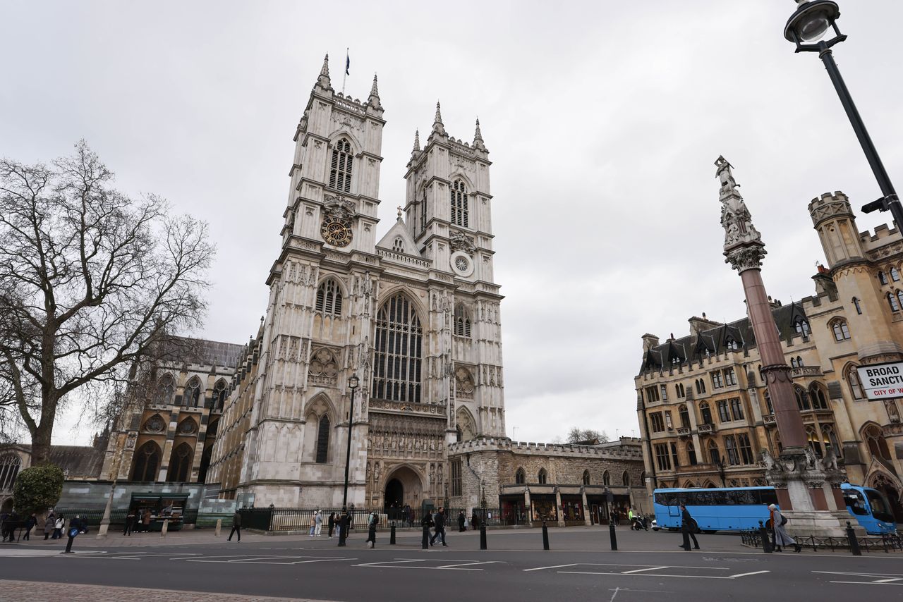 Westminster Abbey from across a road
