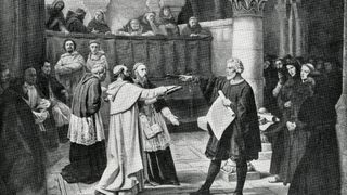 A 19th century engraving of Galileo at the Inquisition