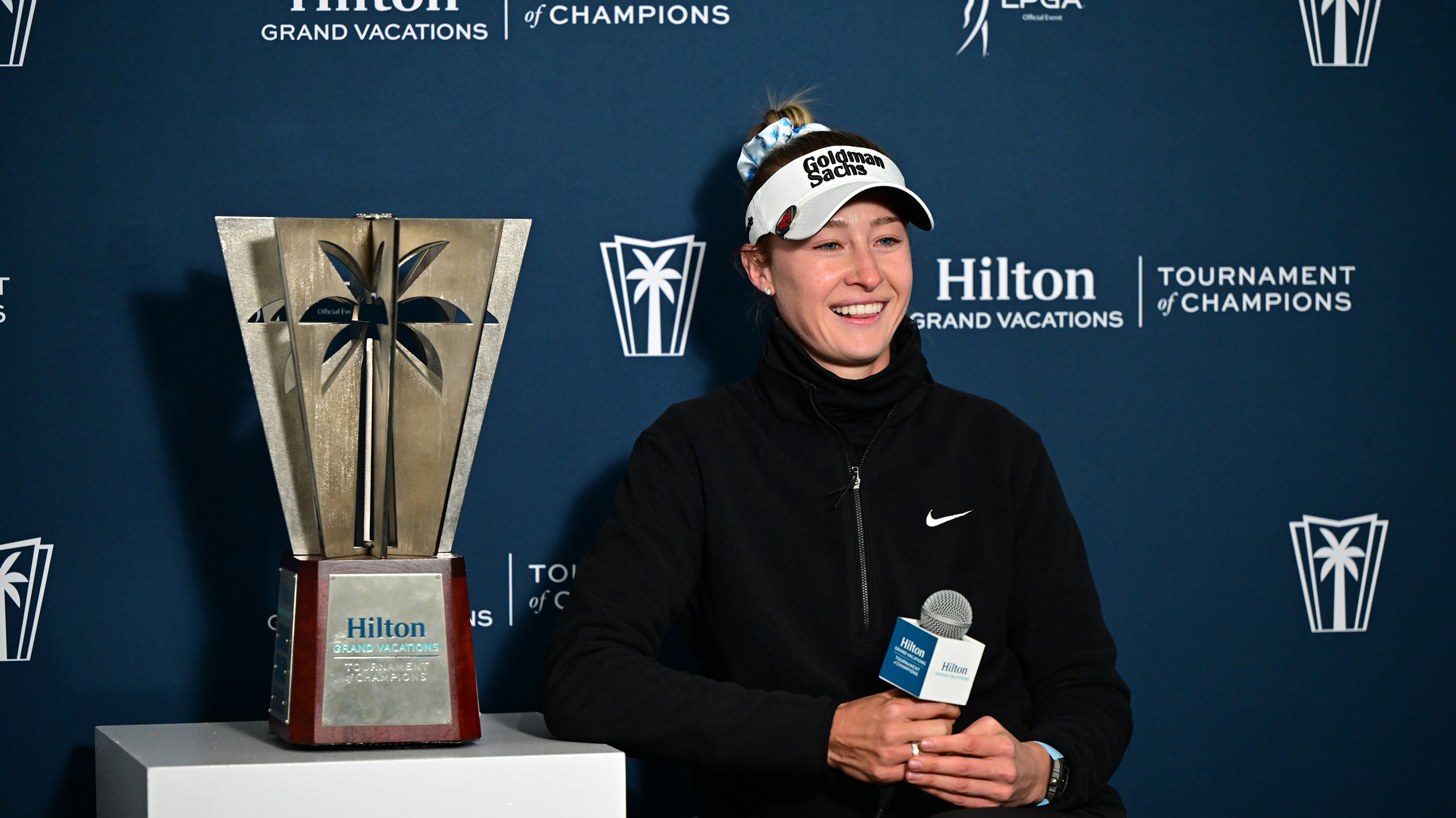 Nelly Korda smiles during her winning TOC press conference