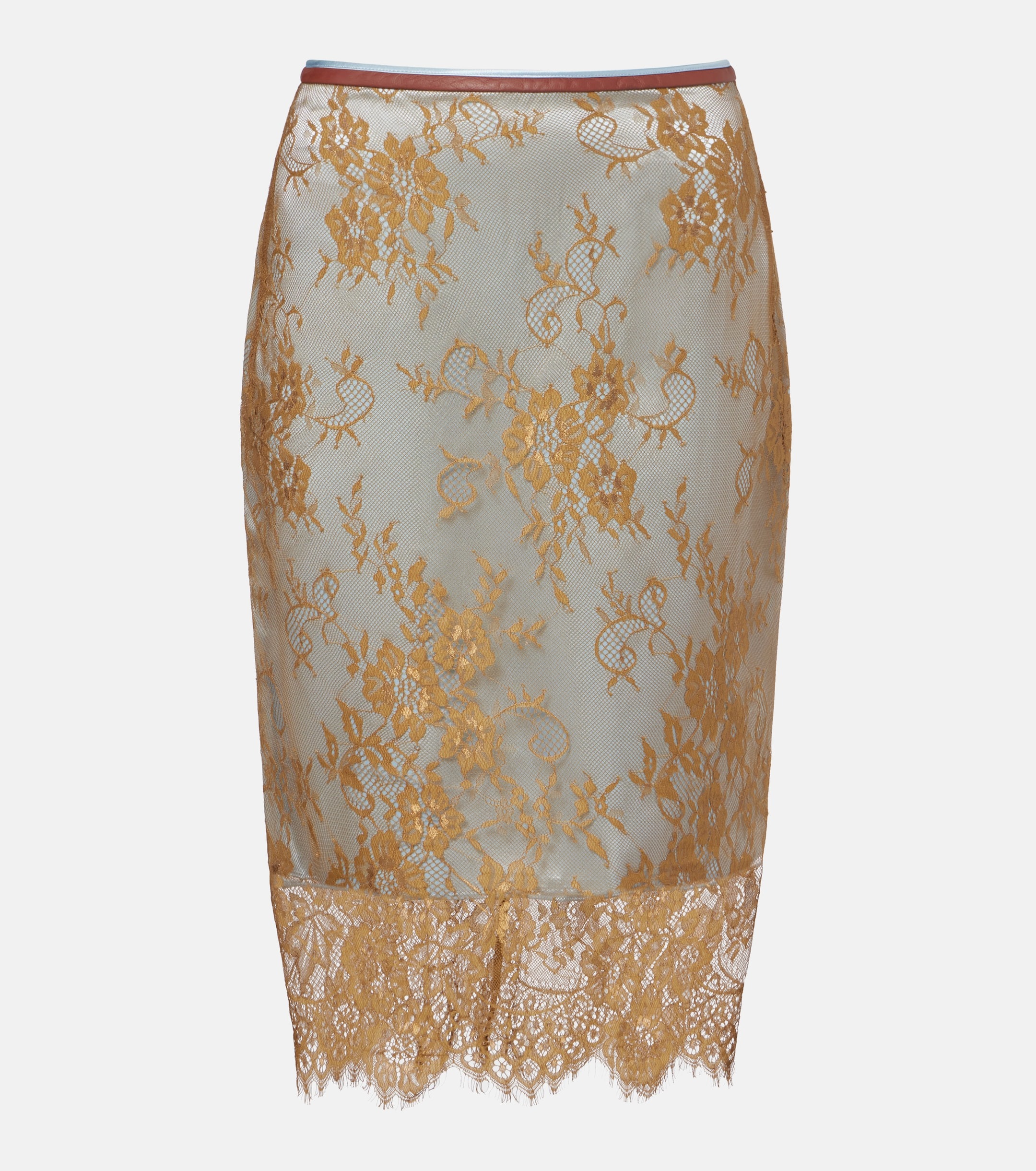 Jacques Wei, Embroidered Leather-Trimmed Lace Midi Skirt