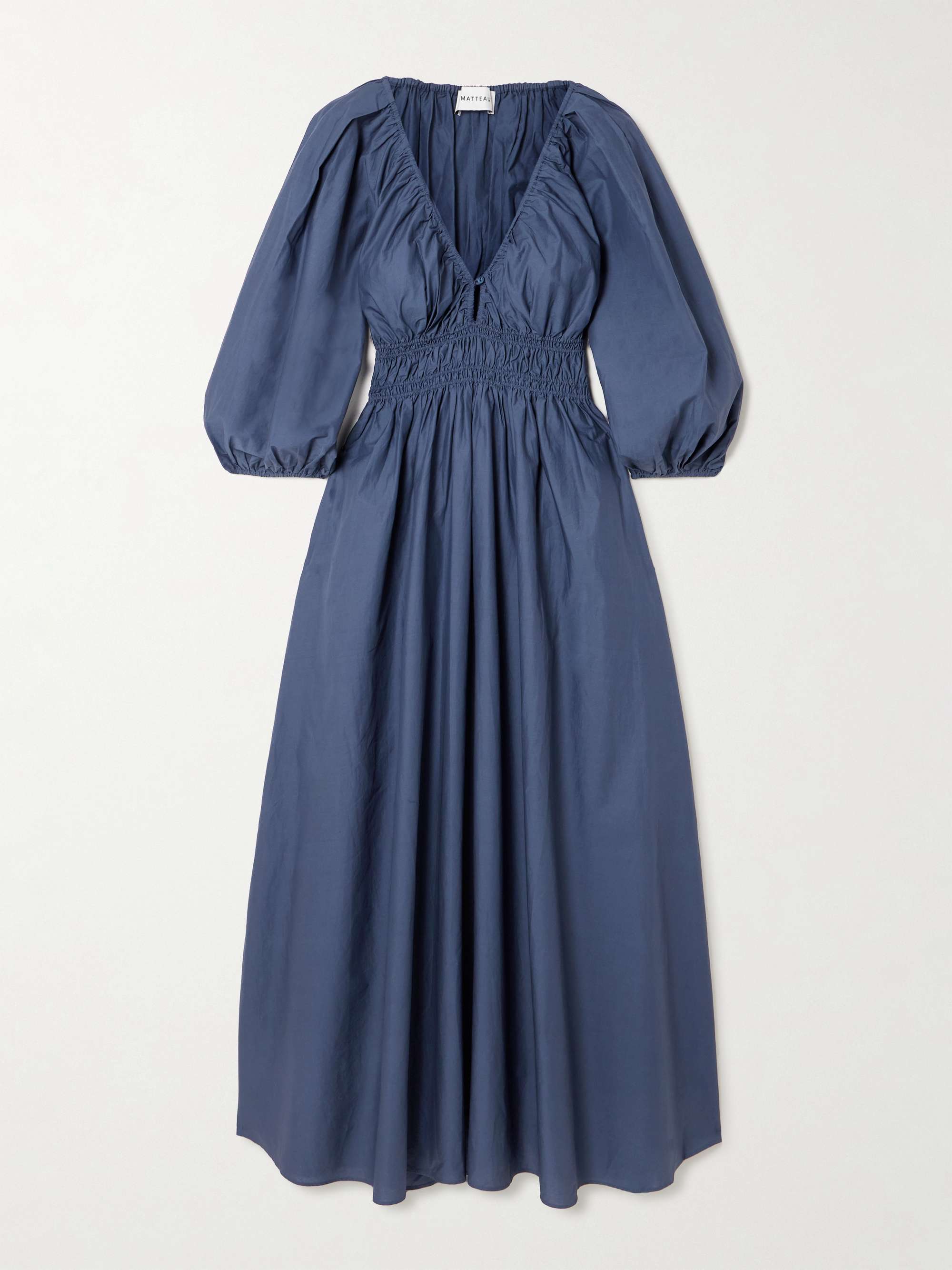 Shirred Organic Cotton-Poplin Maxi Dress