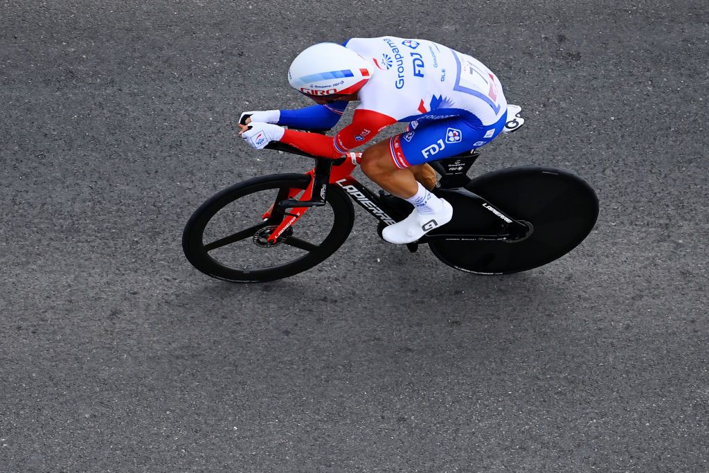 ALICANTE SPAIN AUGUST 30 Thibaut Pinot of France and Team Groupama FDJ sprints during the 77th Tour of Spain 2022 Stage 10 a 309km individual time trial stage from Elche to Alicante LaVuelta22 WorldTour on August 30 2022 in Alicante Spain Photo by Tim de WaeleGetty Images