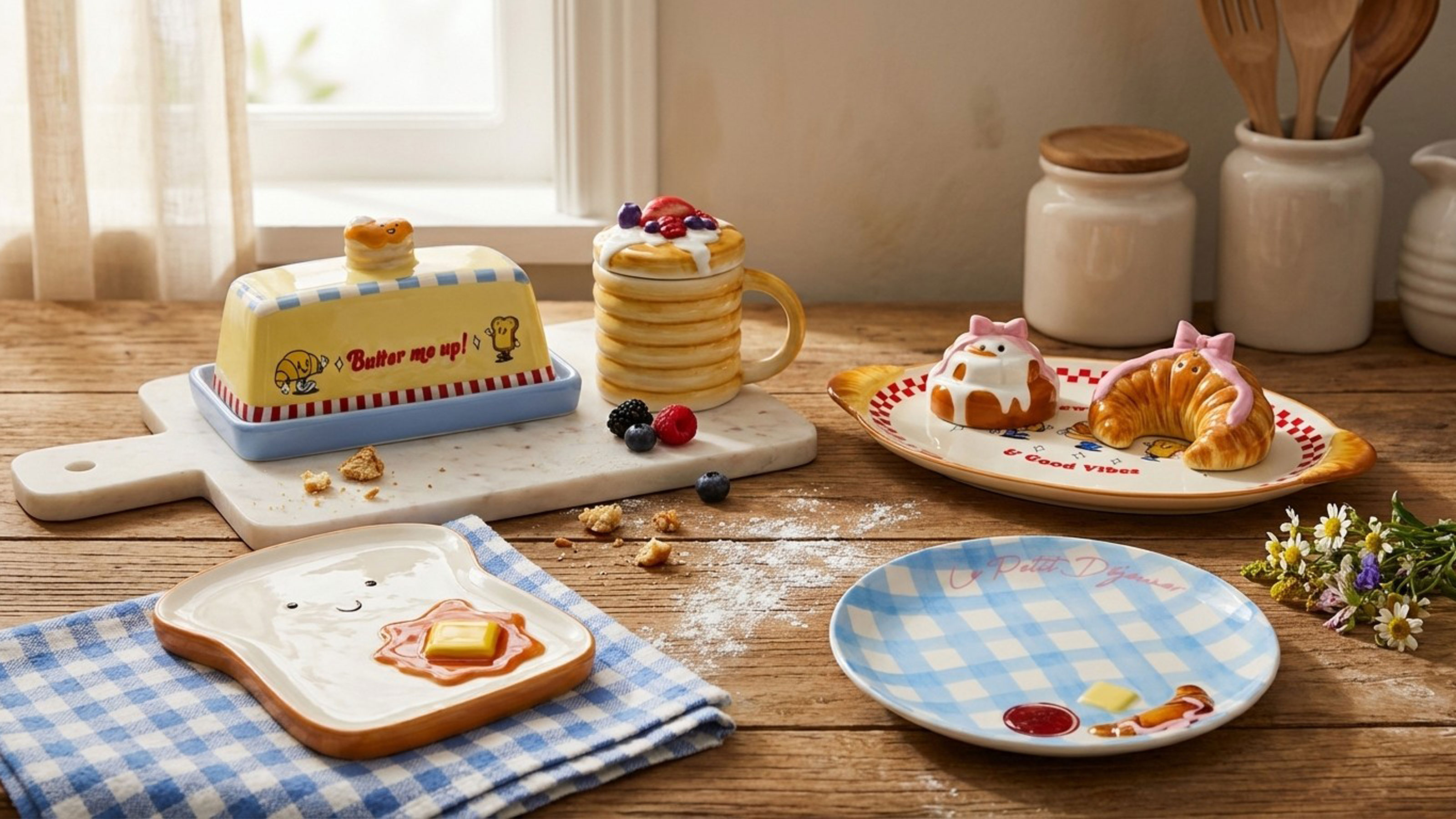 A collage of primark kitchen ware on a kitchen bench