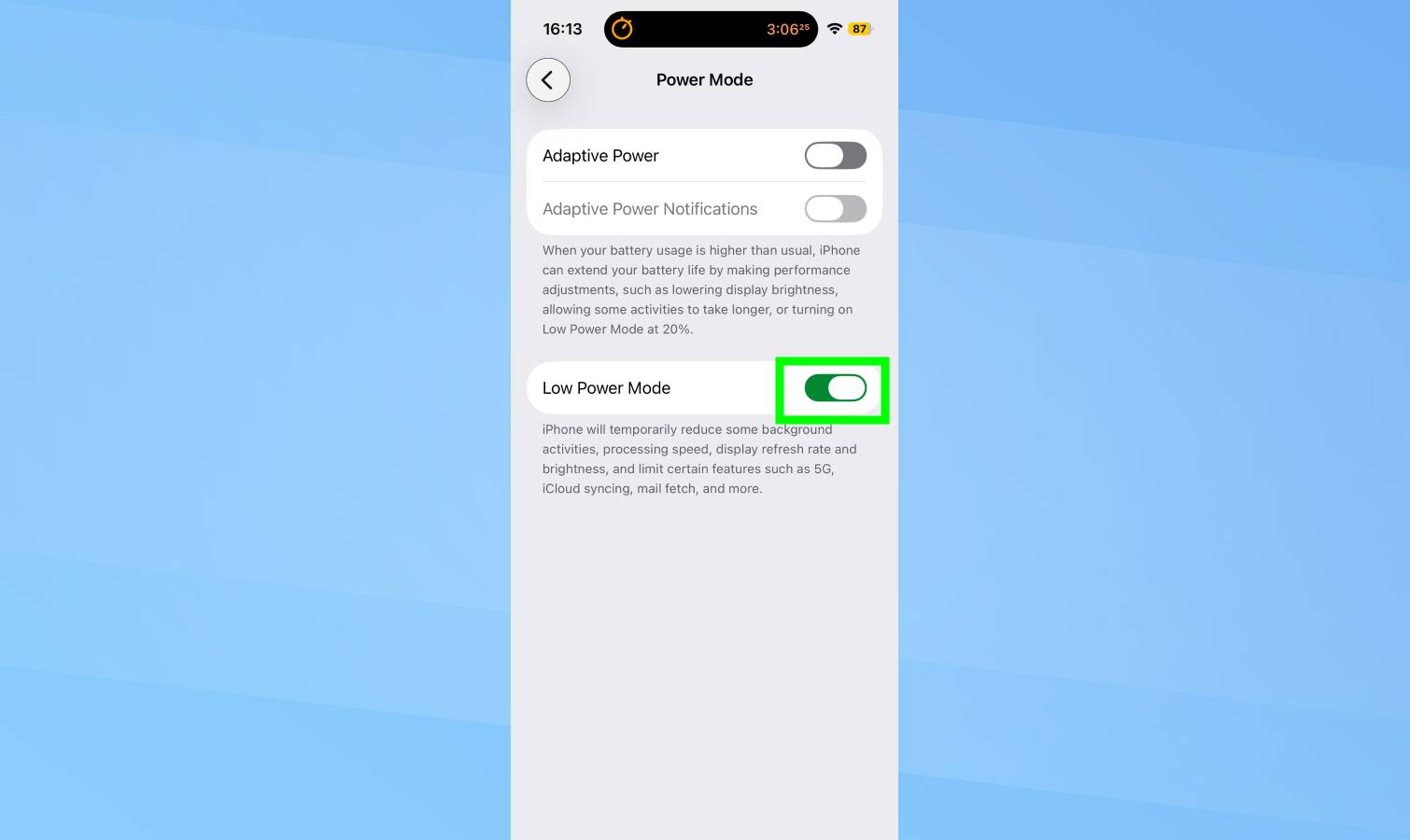 حالت کم مصرف روشن شد