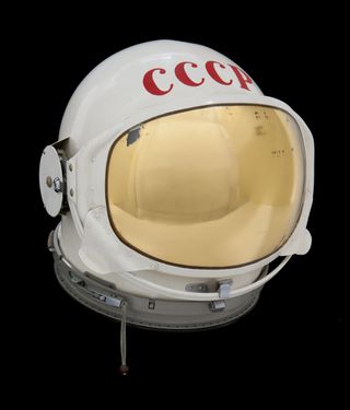 A space helmet used during the Soviet space program.