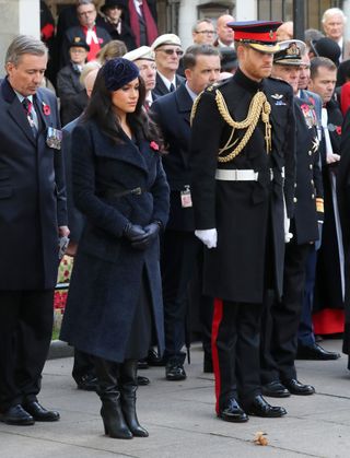 Meghan, Duchess of Sussex and Prince Harry, Duke of Sussex attend the 91st Field of Remembrance at Westminster Abbey on November 07, 2019