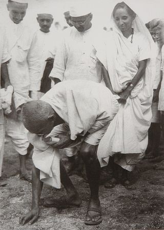 Gandhi at the end of the Salt March.