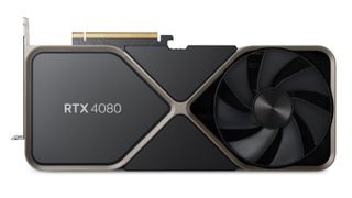 An Nvidia RTX 4080 graphics card against a white background.