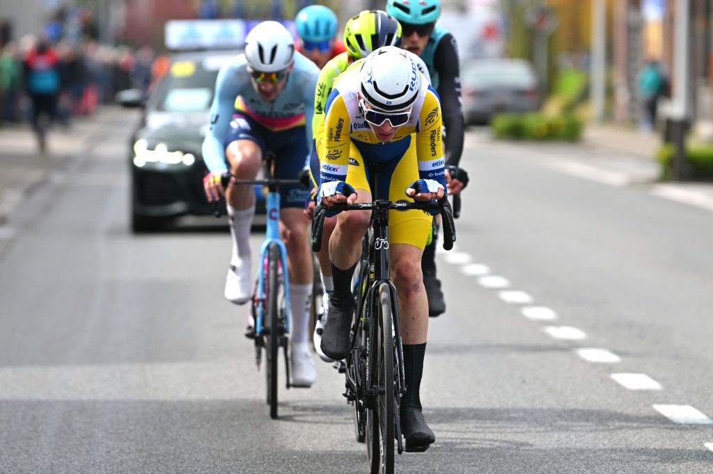SCHOTEN BELGIUM APRIL 03 Vincent Van Hemelen of Belgium and Team Flanders Baloise competes in the breakaway during the 112th Scheldeprijs 2024 Mens Elite a 2053km one day race from Terneuzen to Schoten on April 03 2024 in Schoten Belgium Photo by Luc ClaessenGetty Images