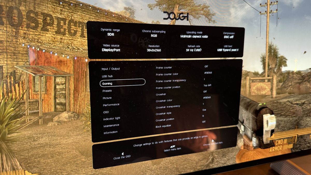 The OSD for the Dough Spectrum Black 27-inch OLED monitor