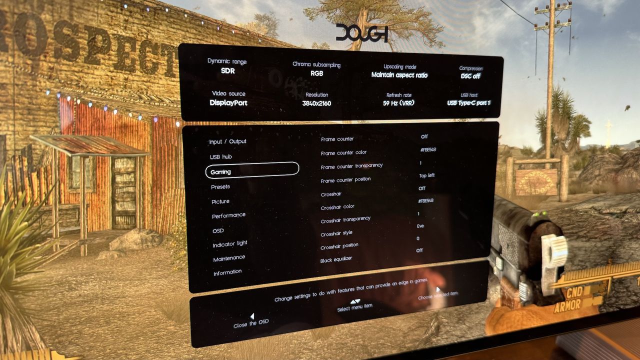 The OSD for the Dough Spectrum Black 27-inch OLED monitor