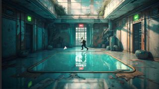 AI game; a man runs around a swimming pool