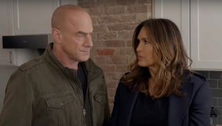Christopher Meloni and Mariska Hargitay as Stabler and Benson in Law & Order: SVU and Law & Order Organized Crime crossover event