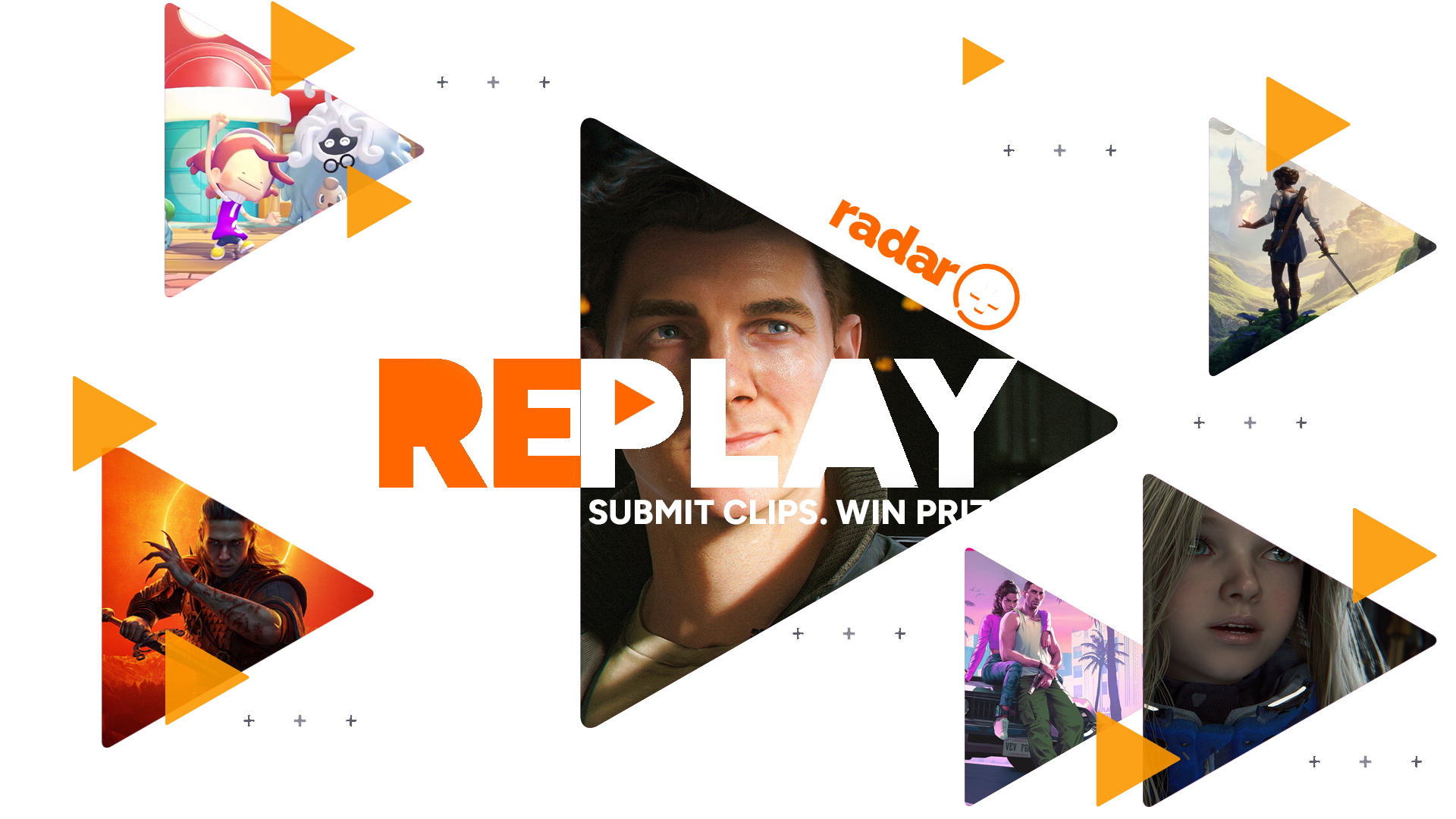 The GamesRadar+ Replay logo with images from games including Pragmata, GTA 6, Fable, Blood of Dawnwalker, and Pokemon Pokopia, and 007 First Light