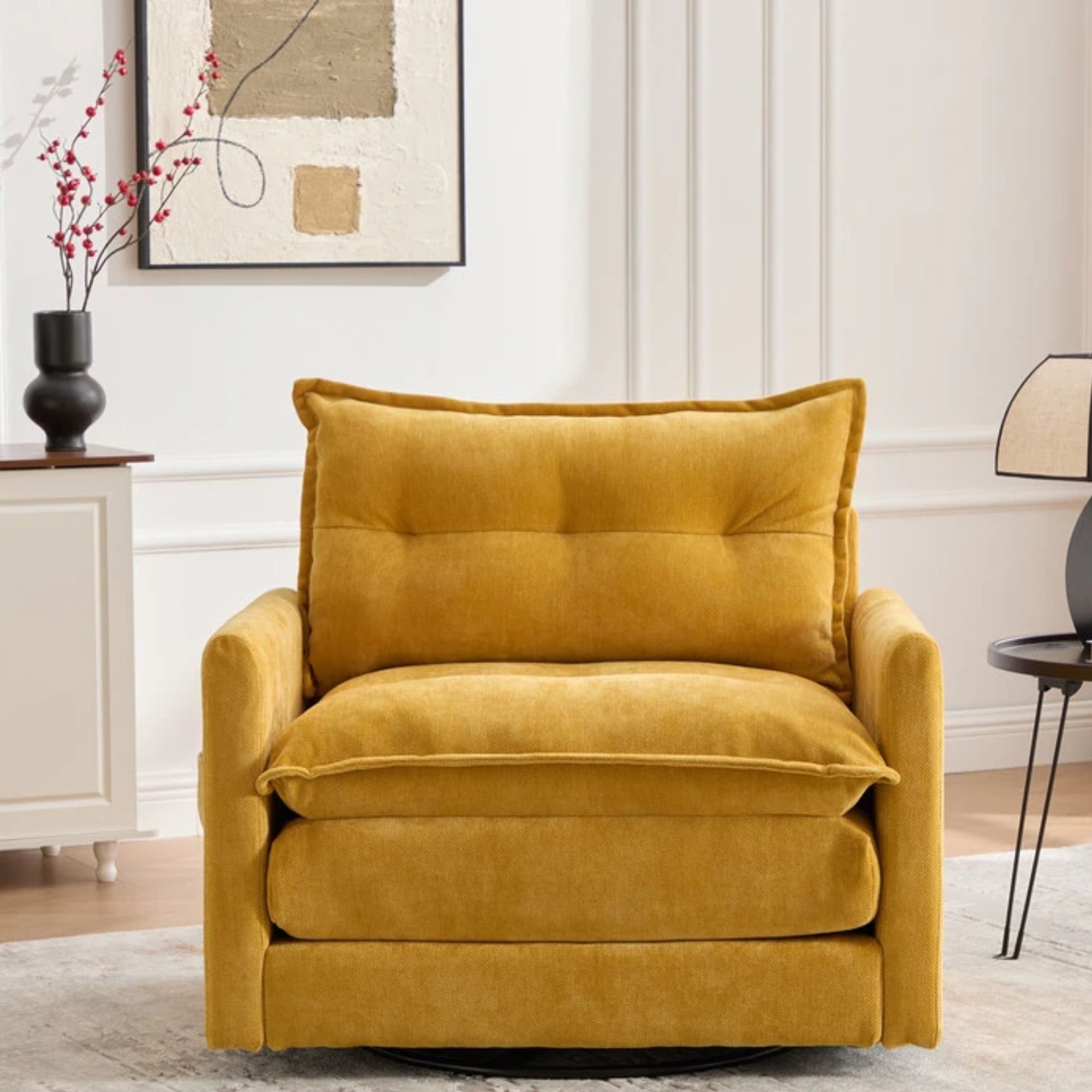Mustard yellow chenille armchair