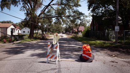 Downed power lines are seen in Gary, Indiana, after a storm. 