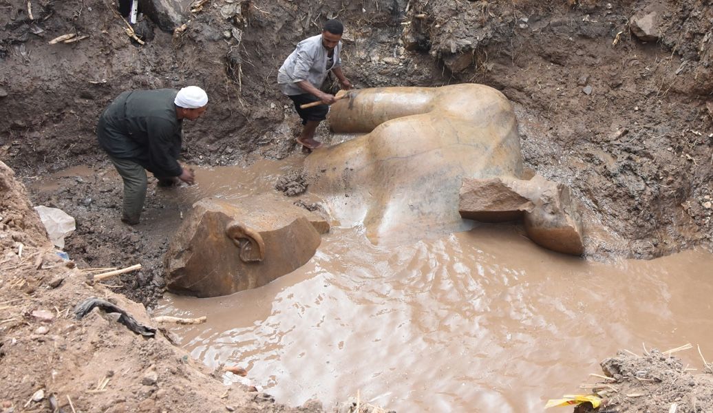 Archaeologists unearthed fragments of a colossal statue possibly showing Pharaoh Ramesses II.