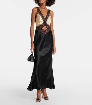 Aries Lace-Trimmed Cutout Silk Maxi Dress